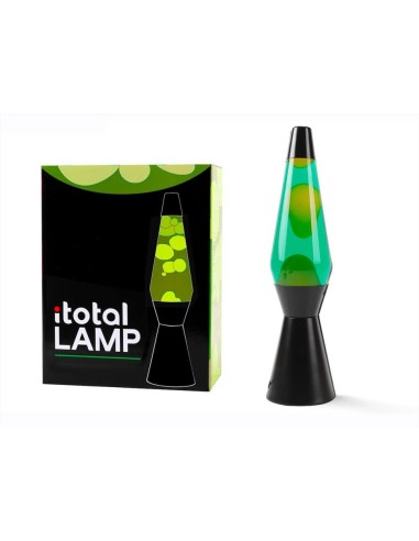 Lampada Lava LED con Base Nera, Liquido Verde e Cera Gialla - H40cm