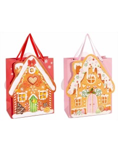 Busta Media Natalizia 3D Casetta di Marzapane 🍭 20x10x25cm - 2 Varian