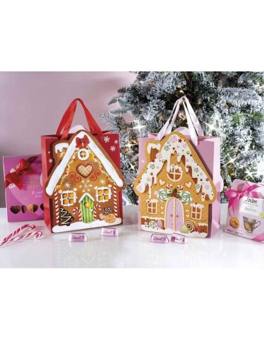Busta Media Natalizia 3D Casetta di Marzapane 🍭 20x10x25cm - 2 Varian