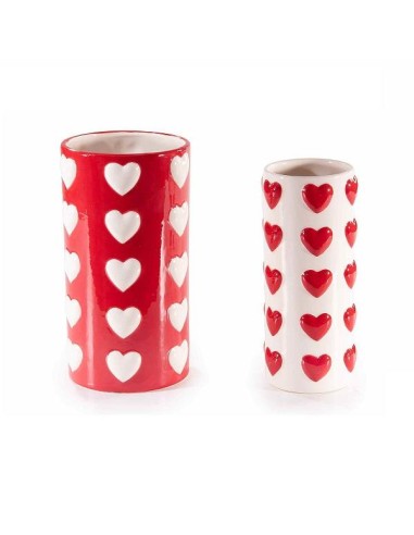 Vaso in Ceramica con Cuori Colorati in Rilievo 💖 - 2 Varianti (1pz)