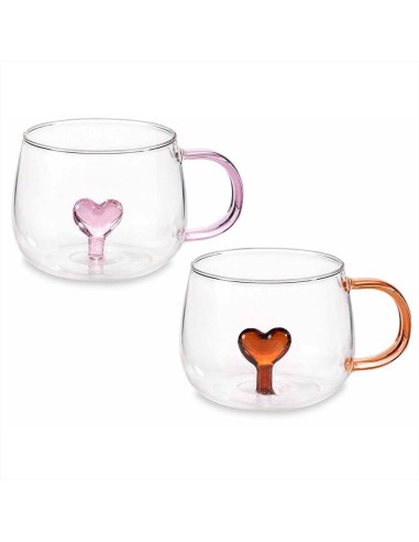 Tazza 300ml in vetro con Cuore - 2 Colori (1pz) 💖