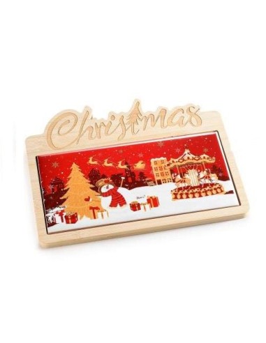 Tagliere legno e eramica con incisione Christmast 22 x 17,5 cm