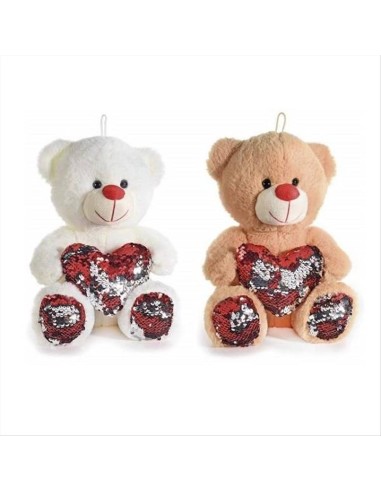 Orsetto Peluche con Cuore e Pajettes Reversibili 🧸 - Bianco o Marrone