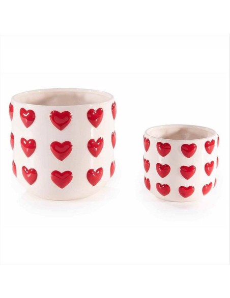 Vaso portapianta in Ceramica con Cuori Colorati in Rilievo 💖 - 2 Vari