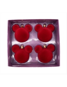 Set di 4 Palline in Velluto Rosso a Forma di Topolino - Originali Disn