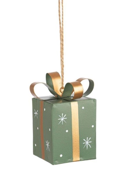 Decorazione natalizia pacchetto regalo verde oro