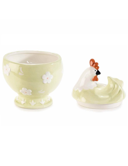 Contenitore Gallina in Ceramica con fiori a Rilievo - 2 Colori