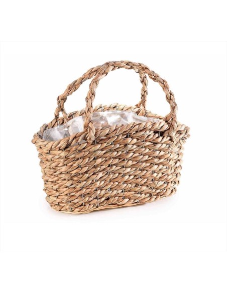Cesto in Fibra Naturale con Manici e Rivestimento Interno