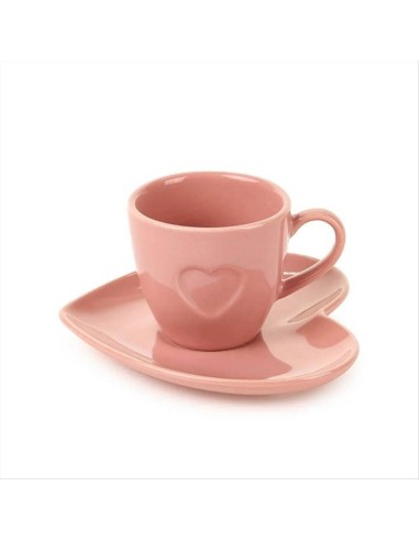 Tazzina con Piattino 💗 Cuore Rosa in Porcellana – Elegante e Romantic