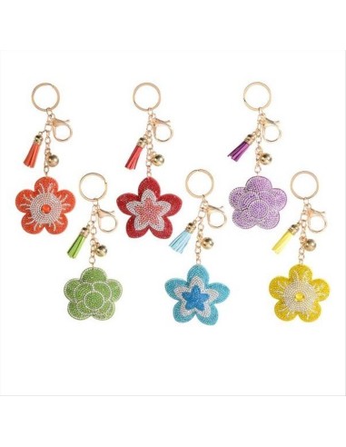 Portachiavi Charm 🌸 Fiore con Strass – 6 Colori con Pendenti e Nappin