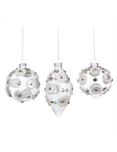 GOODWILL Pallina di vetro 8cm trasp. con fiori di perline