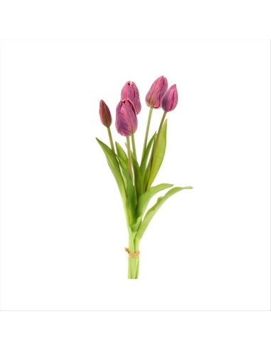 Mazzo di Tulipani Real Touch 💜 5 pz H40cm – Viola Screziato, Ultra Re