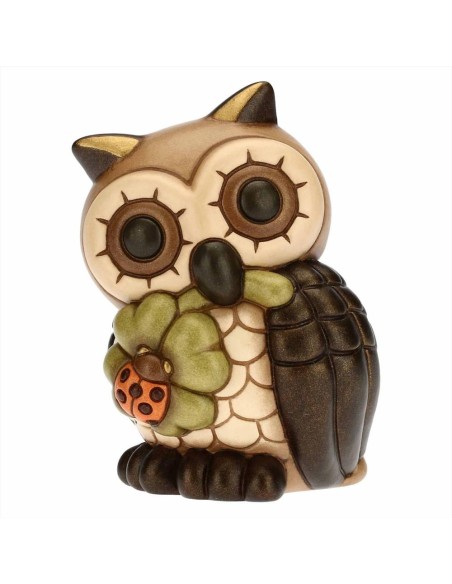 Gufo saggio con quadrifoglio portafortuna medio