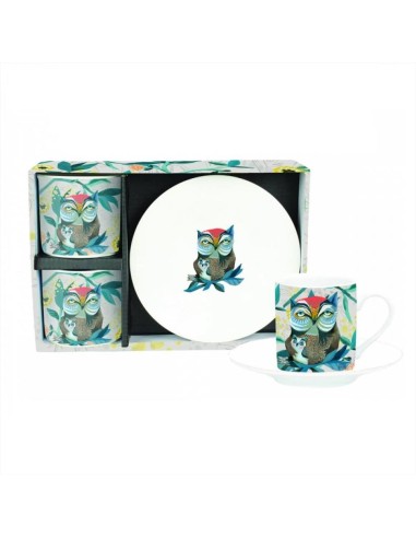 Set 2 tazze con piattino Gufo e gufetto Allen Design con scatola regal