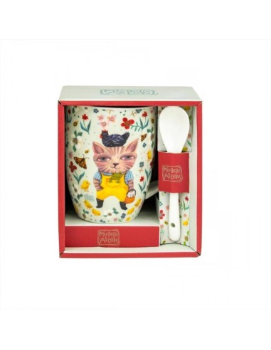 Tazza mug con cucchiaino Gatto contadino Allen Designs con scatola reg