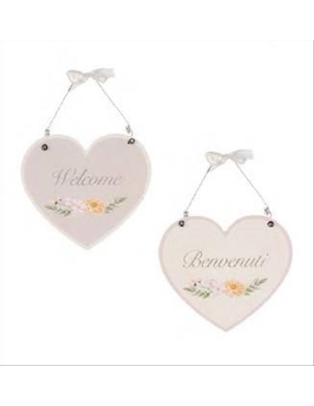 Decorazione in legno a forma di cuore Benvenuti Welcome | Diamante Ros