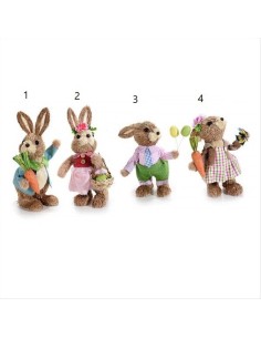 Coniglietto Fibra Naturale Marrone con Fiori, Ovetti e Carota - Decora