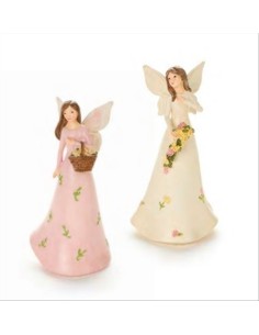 Angelo in resina con fiori H15cm 2 varianti