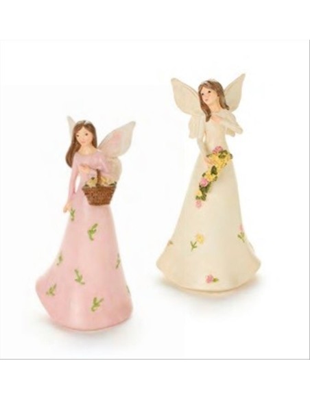Angelo in resina con fiori H15cm 2 varianti