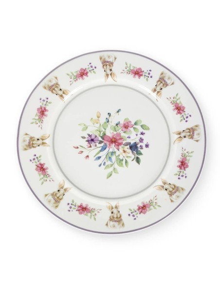 Piatto floreale con coniglietto D26cm Bunny di Nuvole di Stoffa | Diam