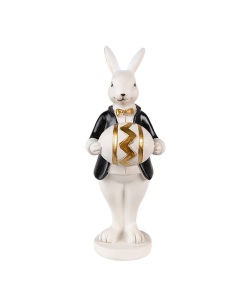 Coniglietto con giacca nera e uovo dettagli oro - h 16 cm | Diamante R