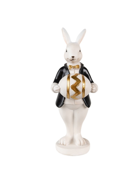 Coniglietto con giacca nera e uovo dettagli oro - h 16 cm | Diamante R