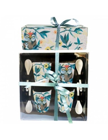 Set 4 tazzine da caffè con cucchiaino Gufo e gufetto - Allen Designs |