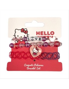 Set 3 bracciali Hello Kitty – Con scritta, elastico e ciondolo!