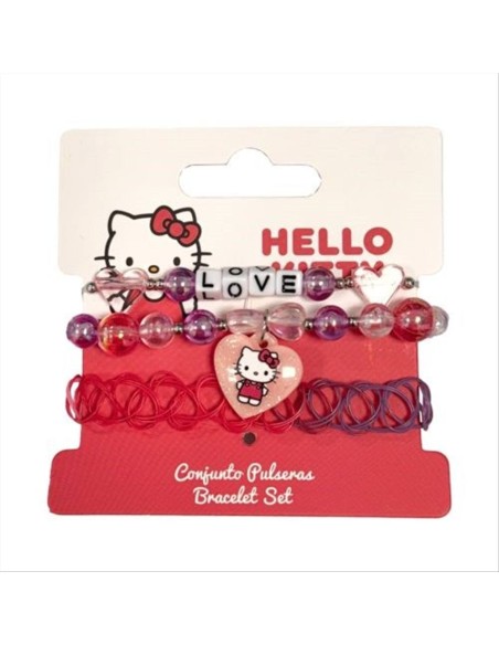 Set 3 bracciali Hello Kitty – Con scritta, elastico e ciondolo!