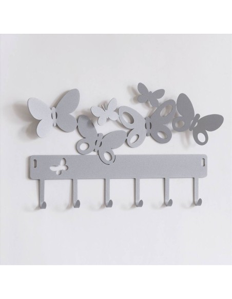 Portachiavi da Parete BUTTERFLY 31x17 cm Alluminio – Elegante con 6 Ga