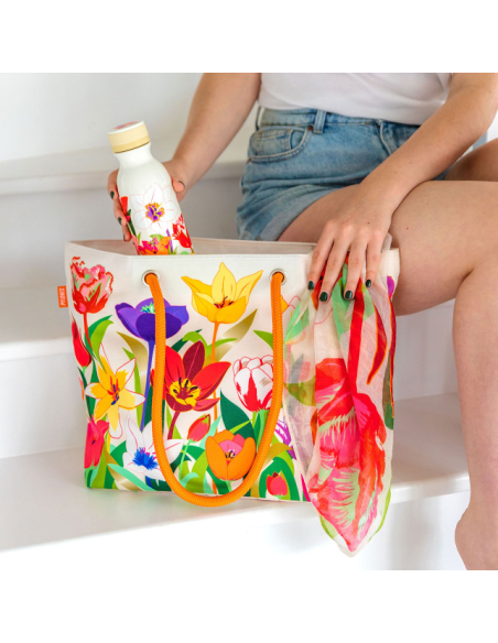 Borsa da Mare TULIPES 🌷 2 Misure – Stile Floreale e Spazio Extra | Py