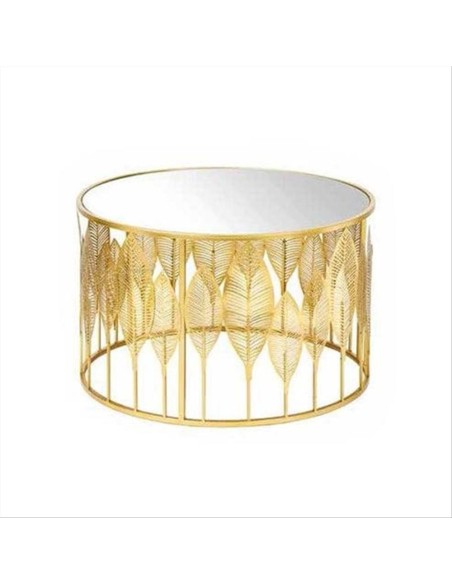 Tavolino Malibu Foglie Oro e Specchio 72x45