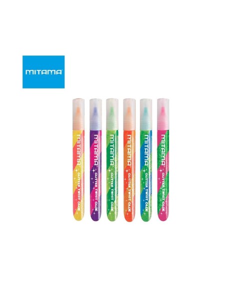 Colla Glitter Twist Mitama 10,5ml – Effetto 3D per Carta e Tessuti, 6 