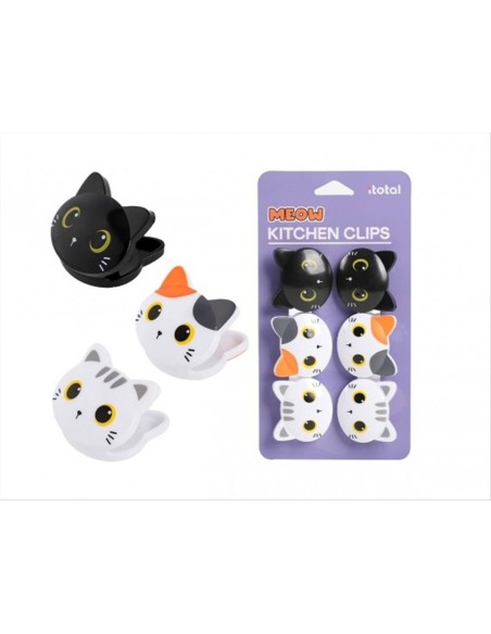 Set Clip Gatti 6pz Gatti Neri, Arancioni e Bianchi per Chiudere Buste 