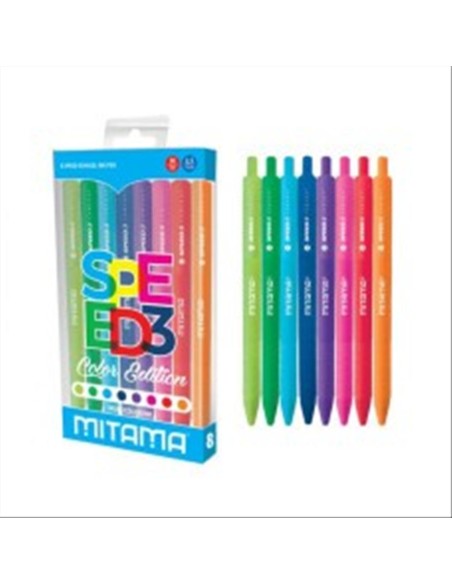 Penna Gel a Scatto Mitama – Blister 8 Colori Vivaci, Punta media