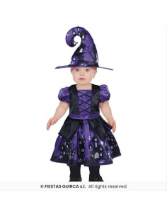 Costume Baby Strega Viola – Taglie dai 12 ai 36 Mesi con Cappello a Pu