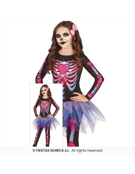 Costume Scheletro Glam Bambina – Taglie 3-12 Anni con Gonna e Tuta