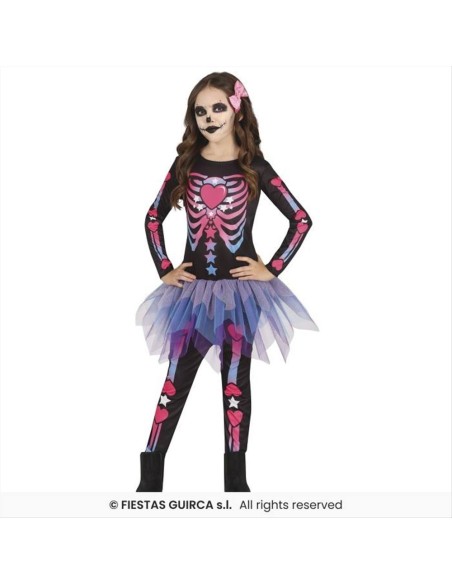 Costume Scheletro Glam Bambina – Taglie 3-12 Anni con Gonna e Tuta