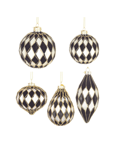 Palla in vetro rombi neri e bianchi 4 varianti (1pz)  - Natale | Diama