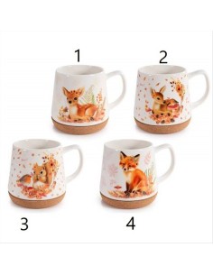 Tazza porcellana 500ml Amici del Bosco con base in sughero – 4 fantasi