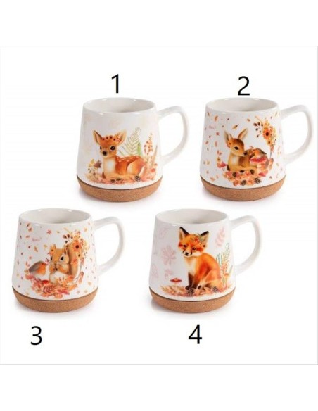 Tazza porcellana 500ml Amici del Bosco con base in sughero – 4 fantasi