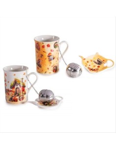 Tisaniera in Porcellana 300ml con Filtro e Piattino – 2 Fantasie Autun
