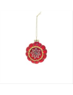 Pallina di Vetro Rosso Opaco con Dettagli Oro 8x4x9cm