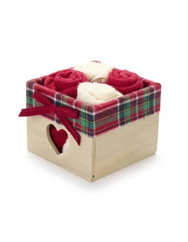 Cestino in Legno con 4 Lavette in Cotone – Nuvole di Stoffa