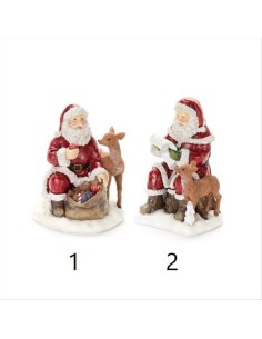 Babbo Natale con cerbiatto in resina H19,5cm - 2 modelli (1pz)