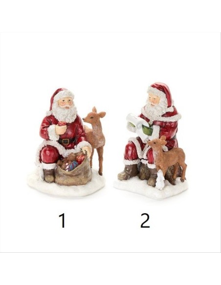 Babbo Natale con cerbiatto in resina H19,5cm - 2 modelli (1pz)