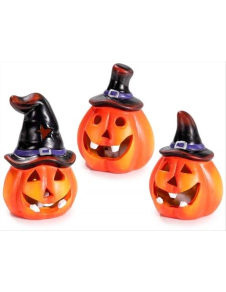 Zucca di Halloween con Cappello e LED H10cm – Con Pile Incluse