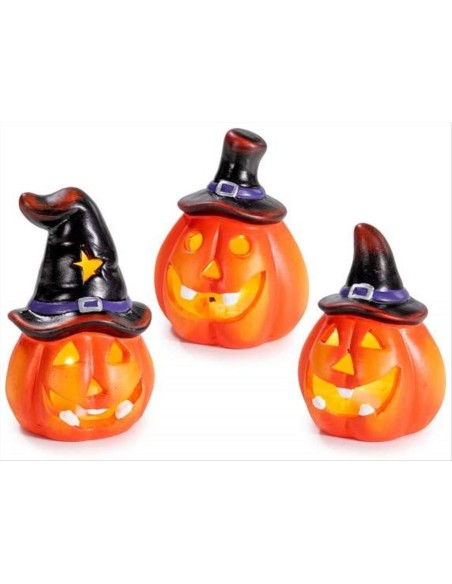 Zucca di Halloween con Cappello e LED H10cm – Con Pile Incluse