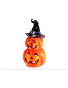 Zucche di Halloween Impilate con Cappello e LED H16,5cm – Terracotta
