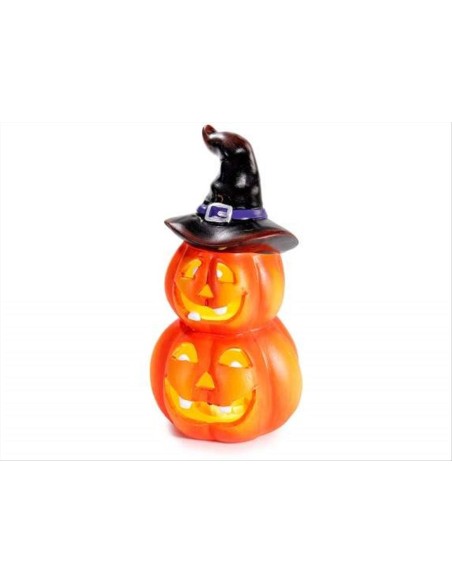 Zucche di Halloween Impilate con Cappello e LED H16,5cm – Terracotta